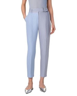 Akris Punto Fred Colorblock Microstripe Belted Ankle Pants - Blue