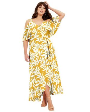 June + Vie Cold-Shoulder Faux-Wrap Maxi Dress - Metallic