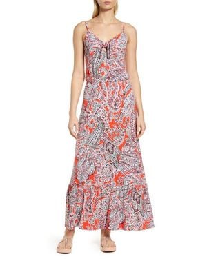 Loveappella Tie Front Maxi Sundress - Red