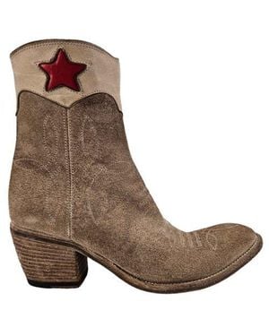 Madison Maison Cowboy Round Toe Star Ankle Boot - Brown