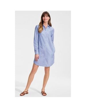 Lands' End Linen Long Sleeve Button Front Shirt Dress - Blue