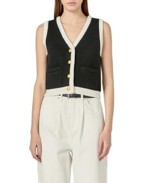 English Factory Contrast Trim Crop Vest - Black