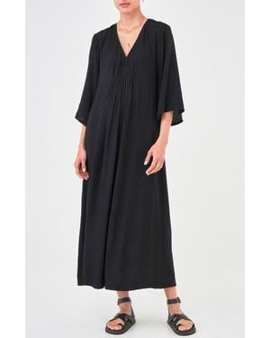 ocean + main Cupro Rouched Front Caftan - Black