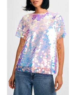 Isaac Mizrahi New York Paillette Sequin T-Shirt - White