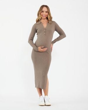 Ripe Maternity Sammy Knit Polo Dress Mocha - White