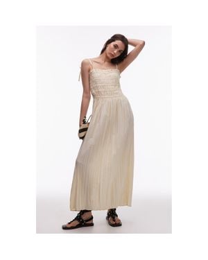 TOPSHOP Shirred Bodice Midi Dress - Natural