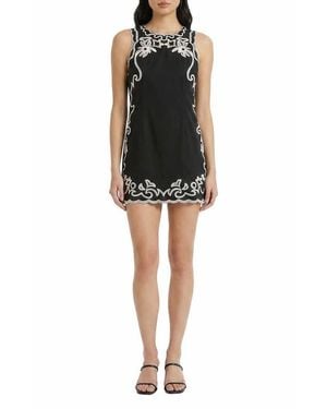 The Good Journey Embroidered Sleeveless Cotton Minidress - Black