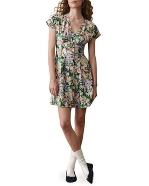 Marine Layer Camila Print Button Front Hemp Blend Minidress - Green