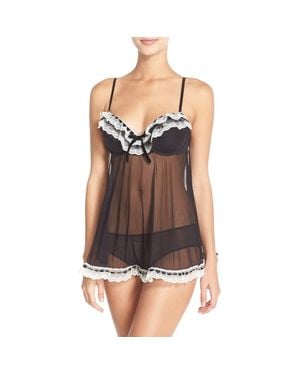 Black Bow 'Ruffles Galore' Underwire Chemise & Hipster Briefs - Black