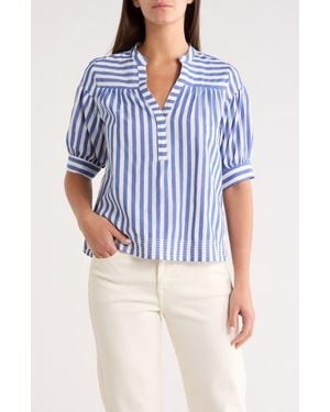 Sugarlips Catana Stripe Split Neck Top - Blue