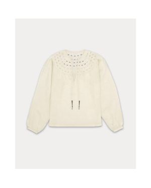 Fortela Angele Embroidered Circular Collar Linen Blouse - Natural