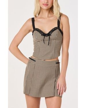 Astr Lace Trim Corset Top - Brown