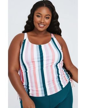 Calypsa Plus Size Maya Tankini Swim Top With Removable Cups - White