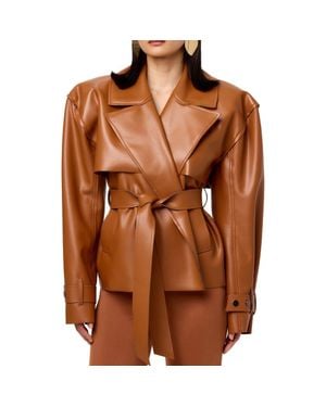 Naked Wardrobe Faux Leather Crop Trench Coat - Brown