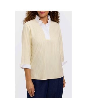 Foxcroft Tammy Ruffle Collar Cotton Top - Natural
