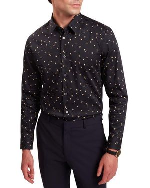 Ted Baker Iskran Floral Print Stretch Cotton Button-Up Shirt - Black