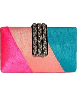 Simitri Diagonal Color Block Braided Fringe Clutch - Pink