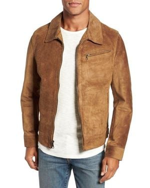 Schott Nyc Unlined Rough Out Oiled Cowhide Trucker Jacket - Brown