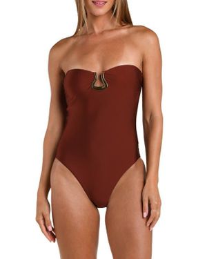 Sunshine 79 Solids Strapless One-Piece Swimsuit - Brown