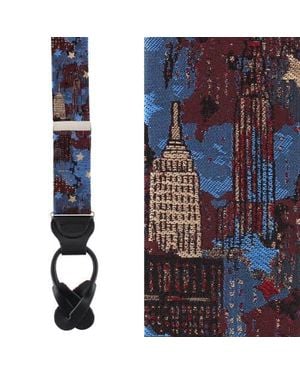 Trafalgar Nyc Proud Silk Novelty Button End Suspenders - Blue