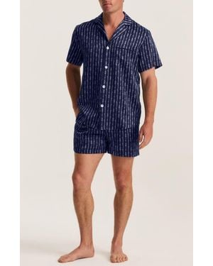 Petite Plume Nautical Stripe Mulberry Silk Short Pajamas - Blue