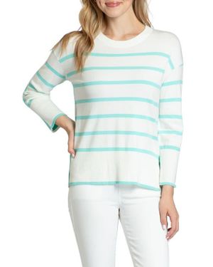 Apny Half & Half Stripe Crewneck Sweater - Blue