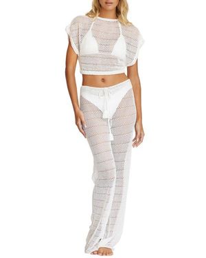 PQ Swim Bree Boho Open Stitch Cover-Up Pants - White