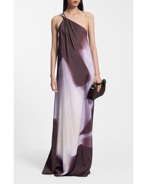 BOSS Dantea One-Shoulder Floral Print Gown - Purple