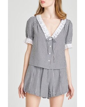 Wayf X Styled By Coco! Maggie Eyelet Detail Seersucker Top - Gray