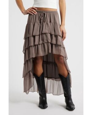 BP. Tiered High-Low Maxi Skirt - Brown