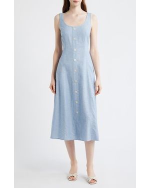 Anne Klein Button Detail Linen Blend Tank Dress - Blue