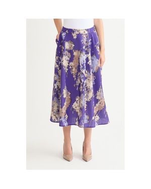 Misook Floral Print Crêpe De Chine Midi Skirt - Purple