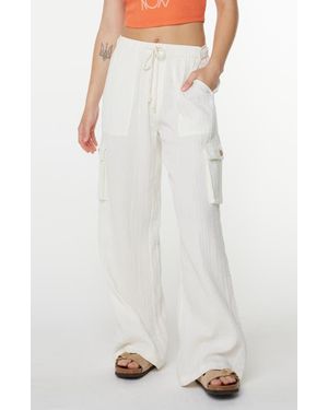 Roxy Precious Cargo Beach Cotton Gauze Pants - White
