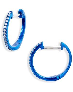 Meira T Rhodium Diamond Hoop Earrings - Blue