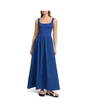 MARCELLA Clara Mixed Media Ponte & Cotton A-Line Dress - Blue