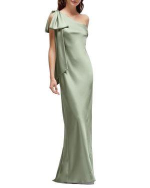 After Six Bow Detail One-Shoulder Stretch Satin Charmeuse Gown - Green