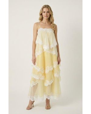 Modenaire Spaghetti Strap Layered Lace Maxi Dress - Natural