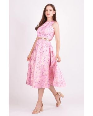 Ras Laurel Jacquard Embroidered Midi Dress - Pink