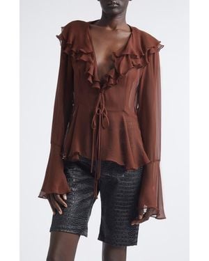 Kim Shui Arianna Silk Chiffon Tie Shirt - Brown