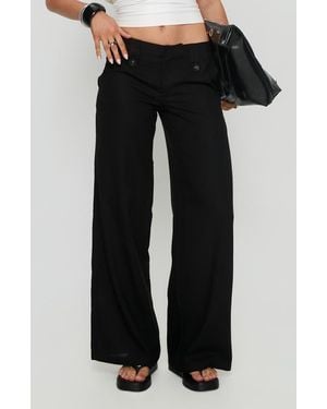 Princess Polly Pedra Low Rise Cotton & Linen Wide Leg Pants - Black