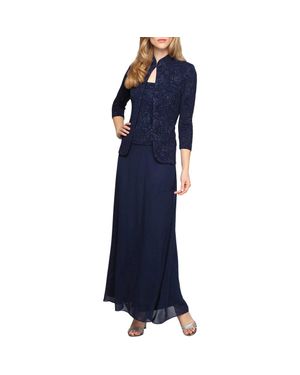 Alex Evenings Two-Piece Jacquard Gown With Jacket - Blue