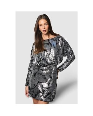 Coast Floral Sequin Batwing Mini Dress - Gray