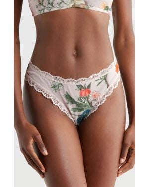 Kilo Brava Lace Trim High Leg Thong - Brown