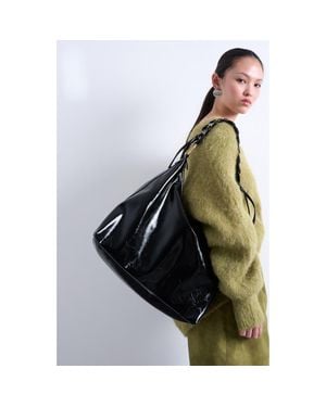 TOPSHOP Whipstitch Trim Faux Leather Tote - Black