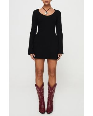 Princess Polly Best Interest Long Sleeve Rib Minidress - Black