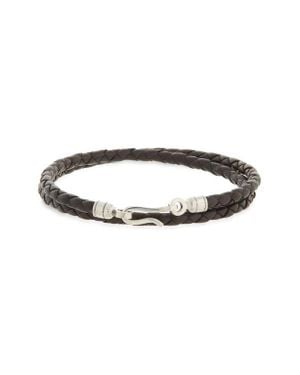 Caputo & Co. Euro Braided Leather Double Wrap Bracelet - Brown