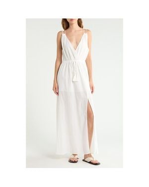 Elan Open Stitch Panel Cover-Up Maxi Dress - White