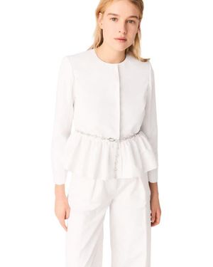 Maje Cropped Jacket With Jeweled Belt - White