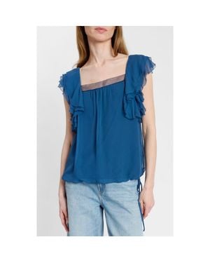 Santorelli Chass Ruffle Blouse - Blue
