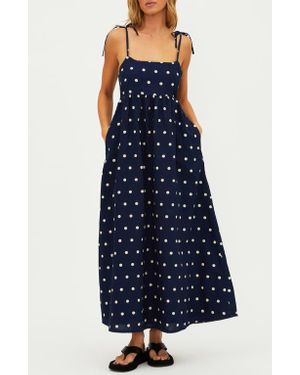 Beach Riot Valory Tie Strap Cotton & Linen Cover-Up Maxi Dress - Blue